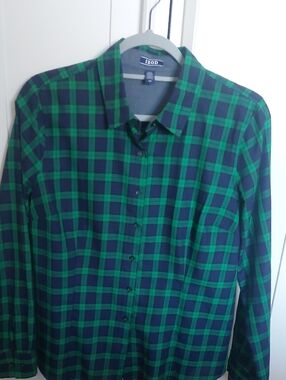 Izod Green and Navy Plaid Button-Down Shirt